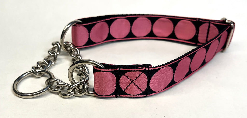 Black with Light Pink Large Dot Chain Martingale Collar 1in