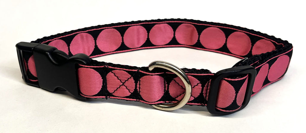 Black with Light Pink Large Dot Dog Collar 1in