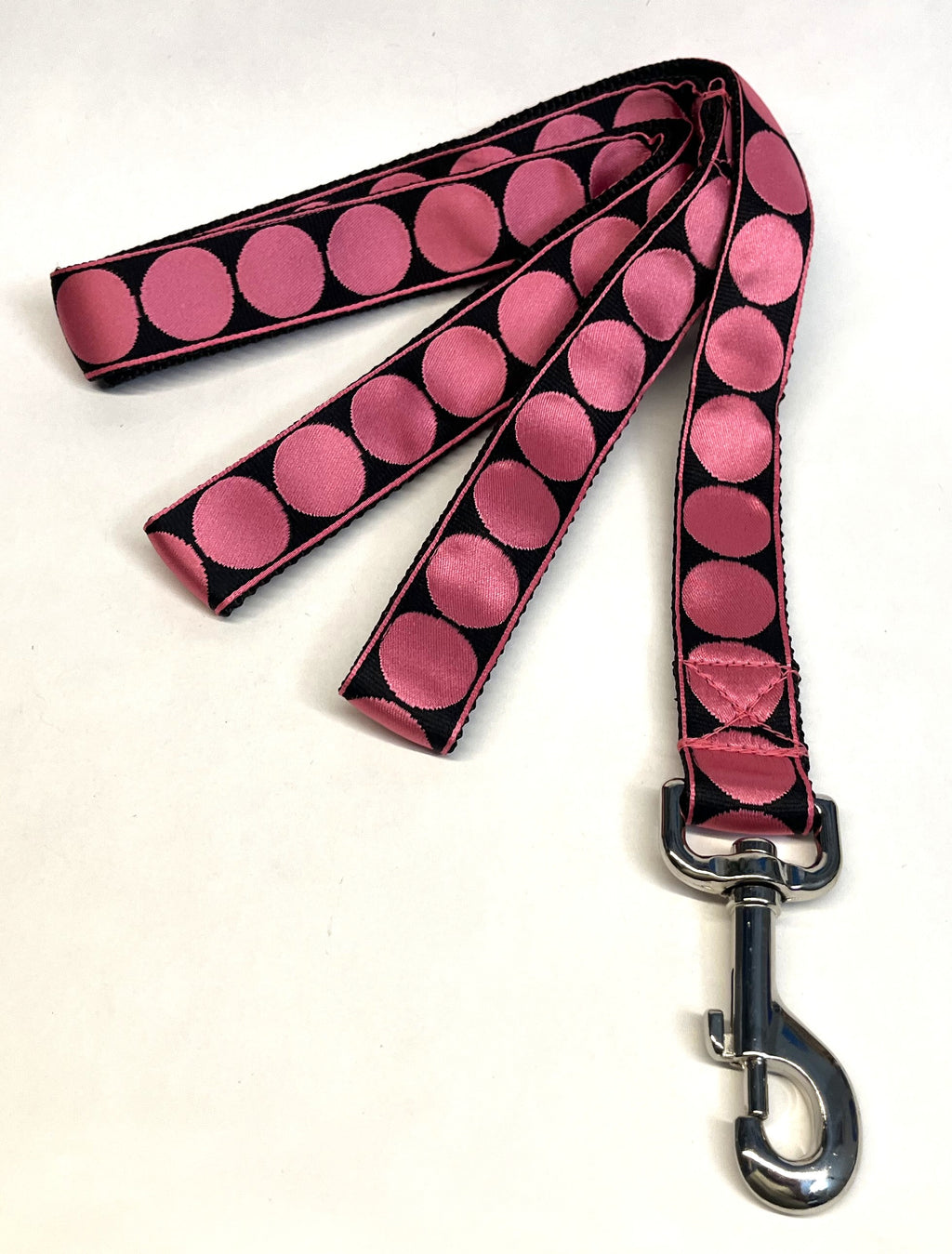 Black with Light Pink Large Dot Dog Leash 1in