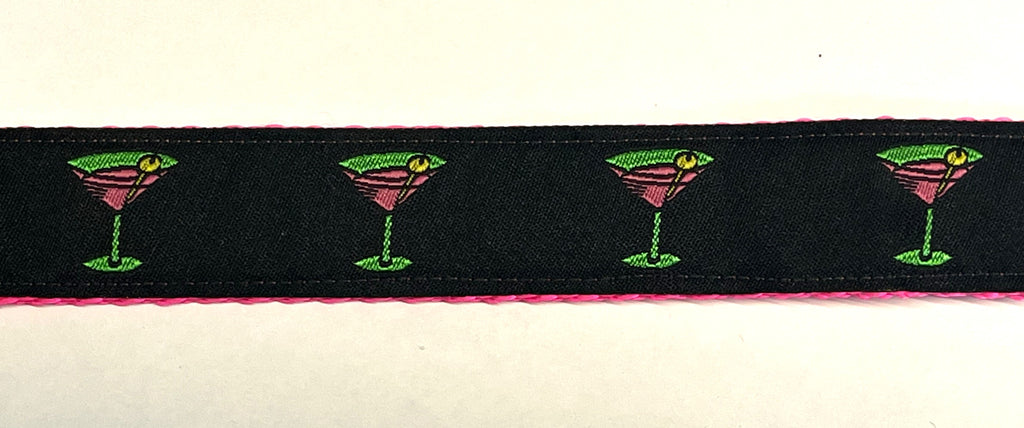 Black with Martini Glasses Dog Leash 1in