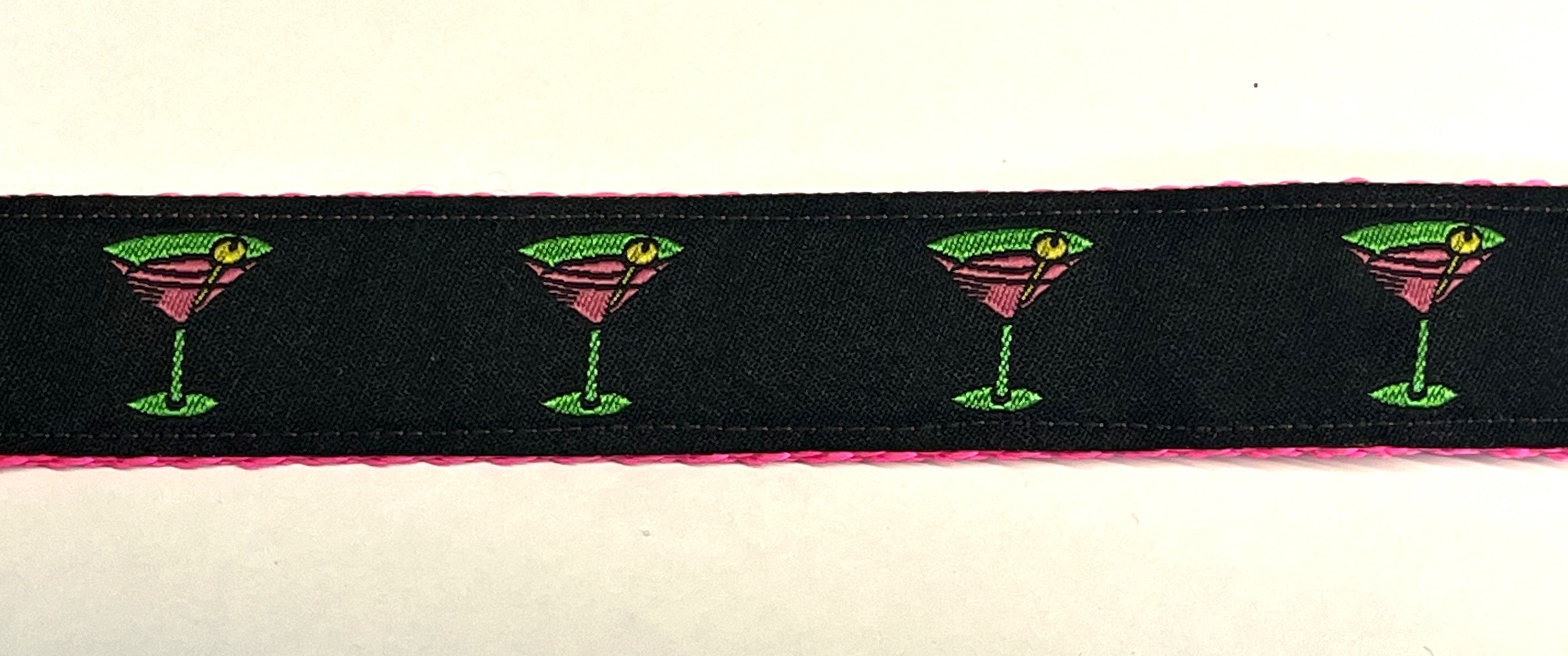 Black with Martini Glasses Martingale Collar 1in