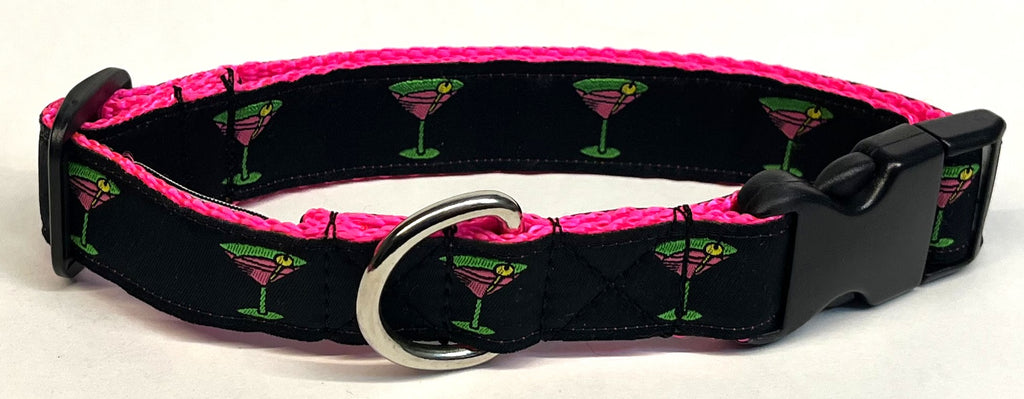 Black with Martini Glasses Dog Collar 1in