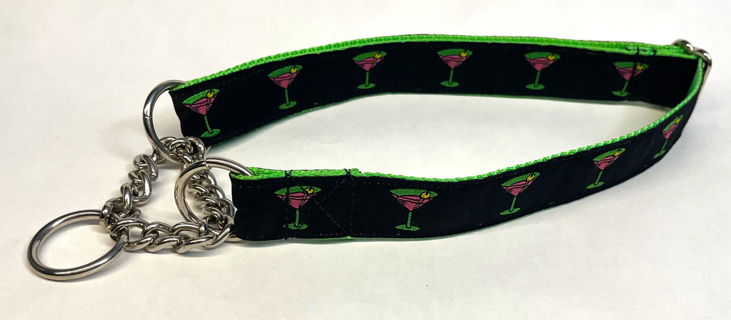 Black with Martini Glasses Chain Martingale Collar 1in
