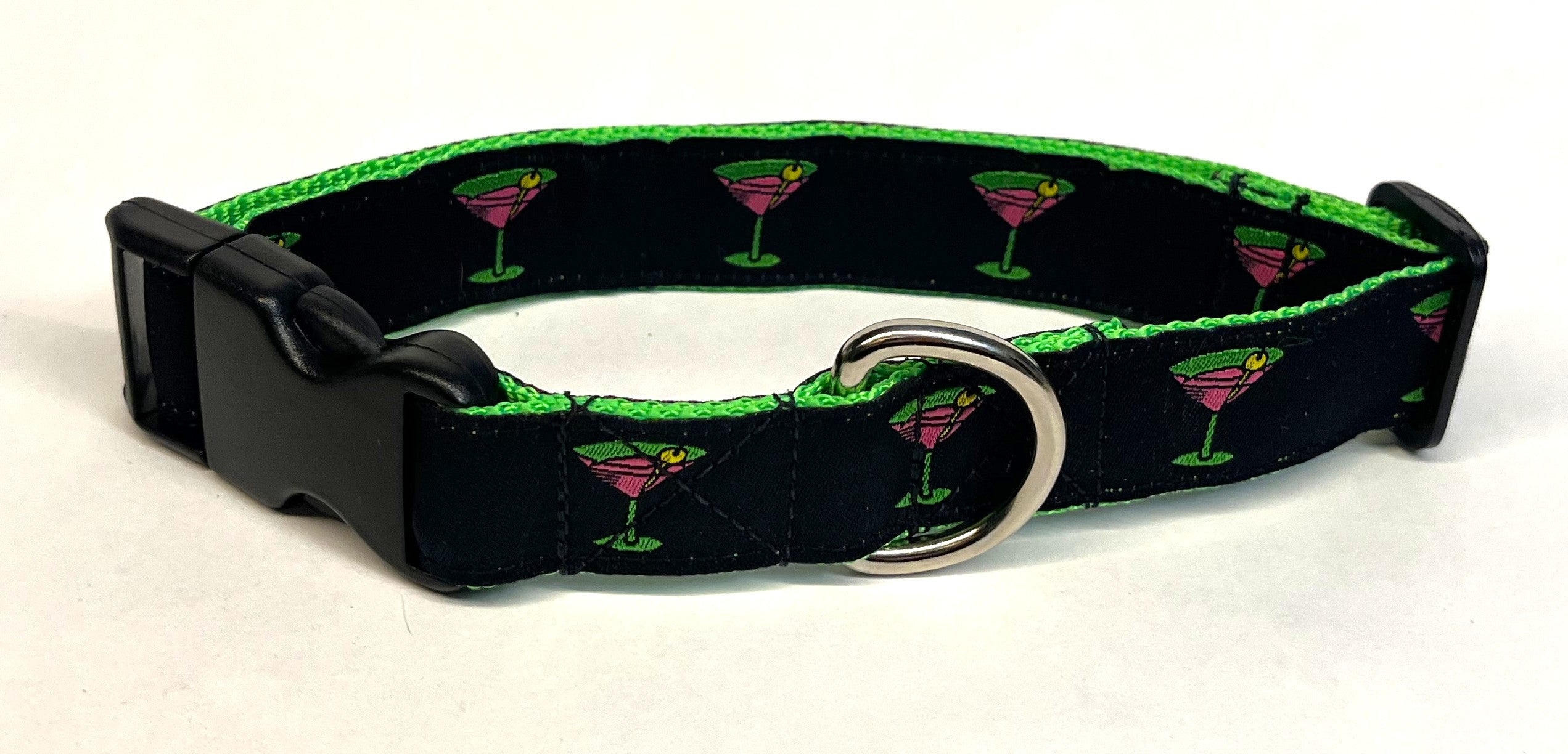 Black with Martini Glasses Dog Collar 1in