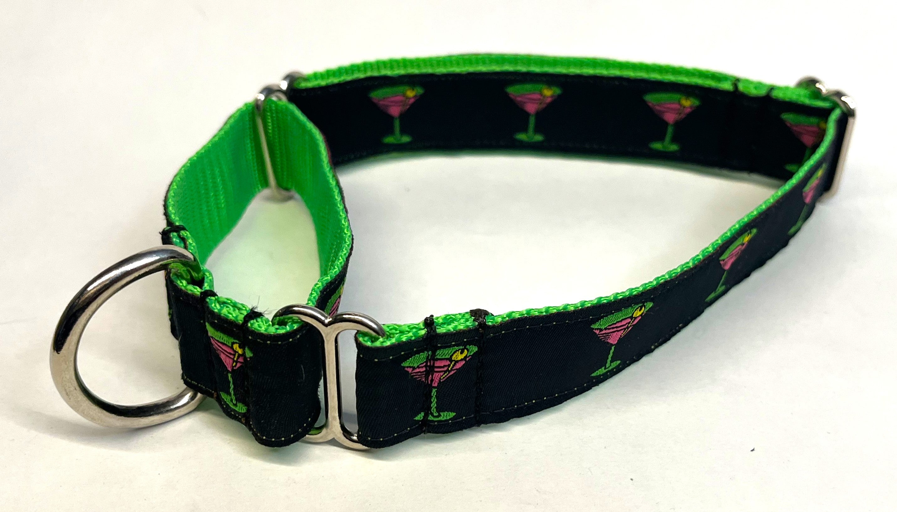 Black with Martini Glasses Martingale Collar 1in