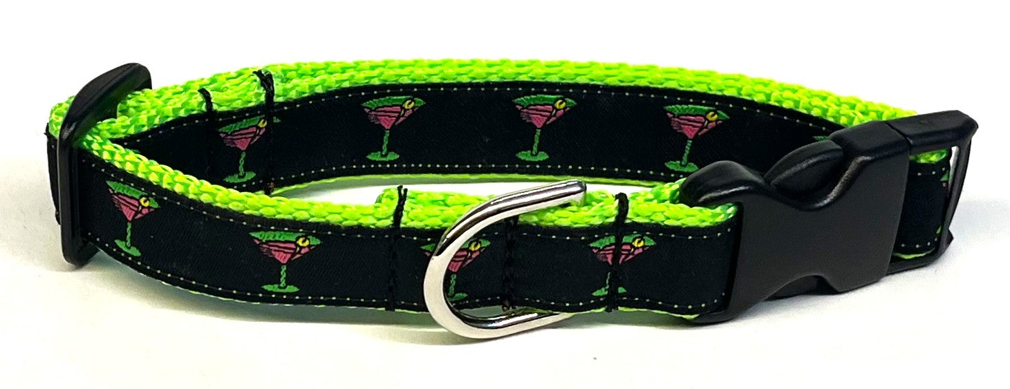 Black with Martini Glasses Dog Collar 3/4