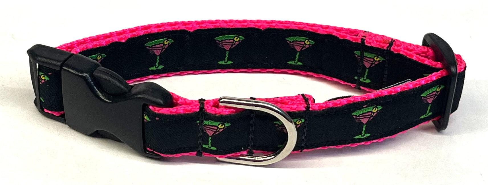 Black with Martini Glasses Dog Collar 3/4