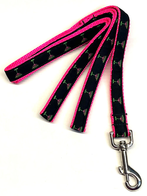 Black with Martini Glasses Dog Leash 3/4
