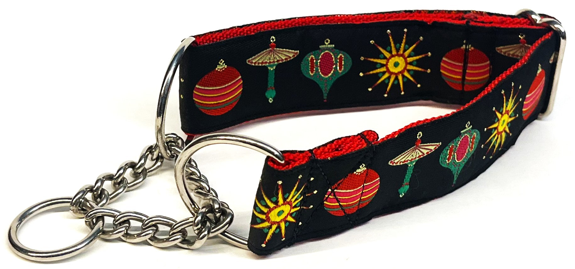 Black with Ornaments Chain Martingale Collar 1 1/2 in