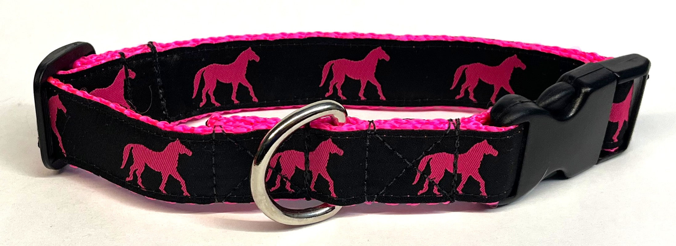 Black with Pink Horses Dog Collar 1in