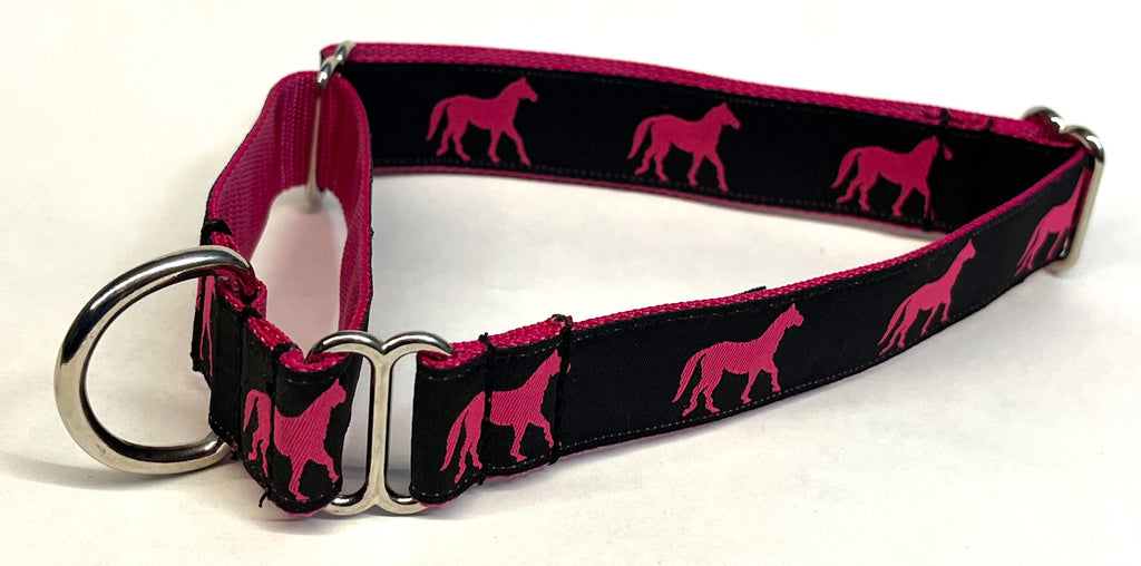 Black with Pink Horses Martingale Collar 1in