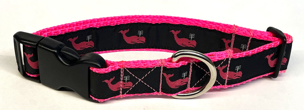 Black with Pink Whales Dog Collar 1in