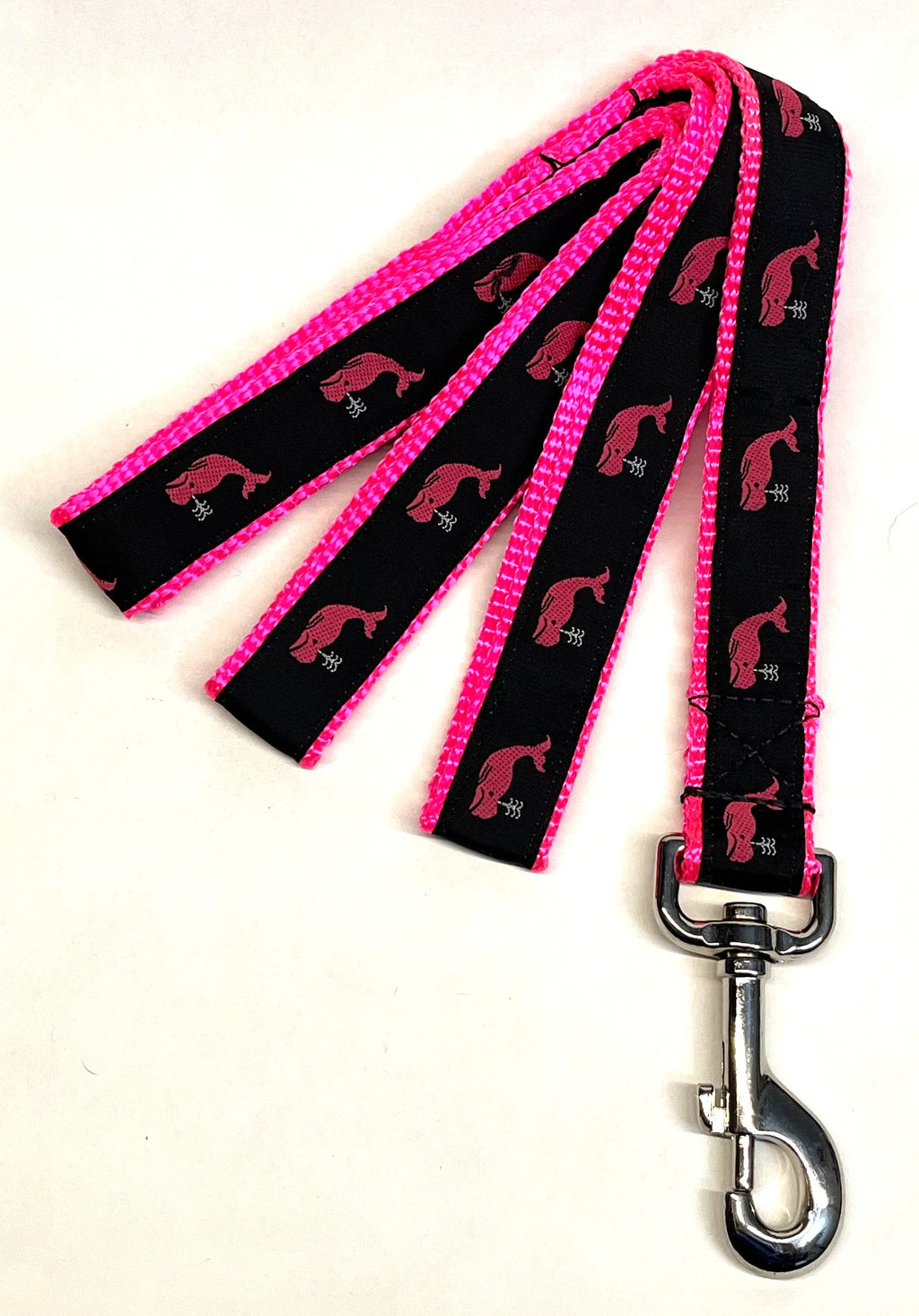 Black with Pink Whales Dog Leash 1in