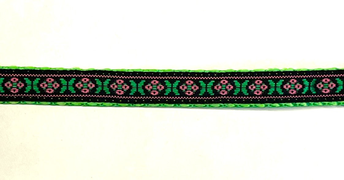 Black with Pink & Green Floral Dog Leash 1/2