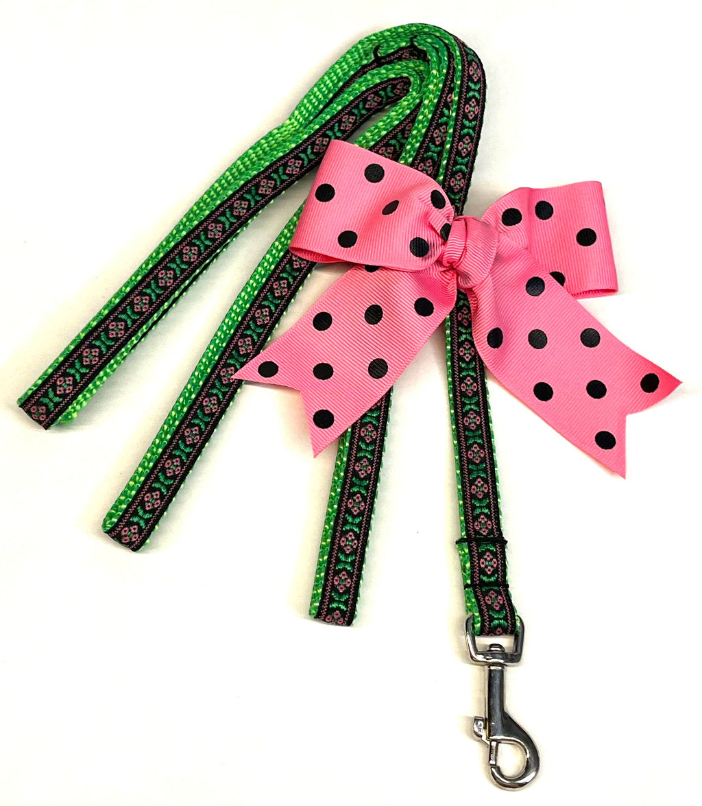 Black with Pink & Green Floral Dog Leash 1/2