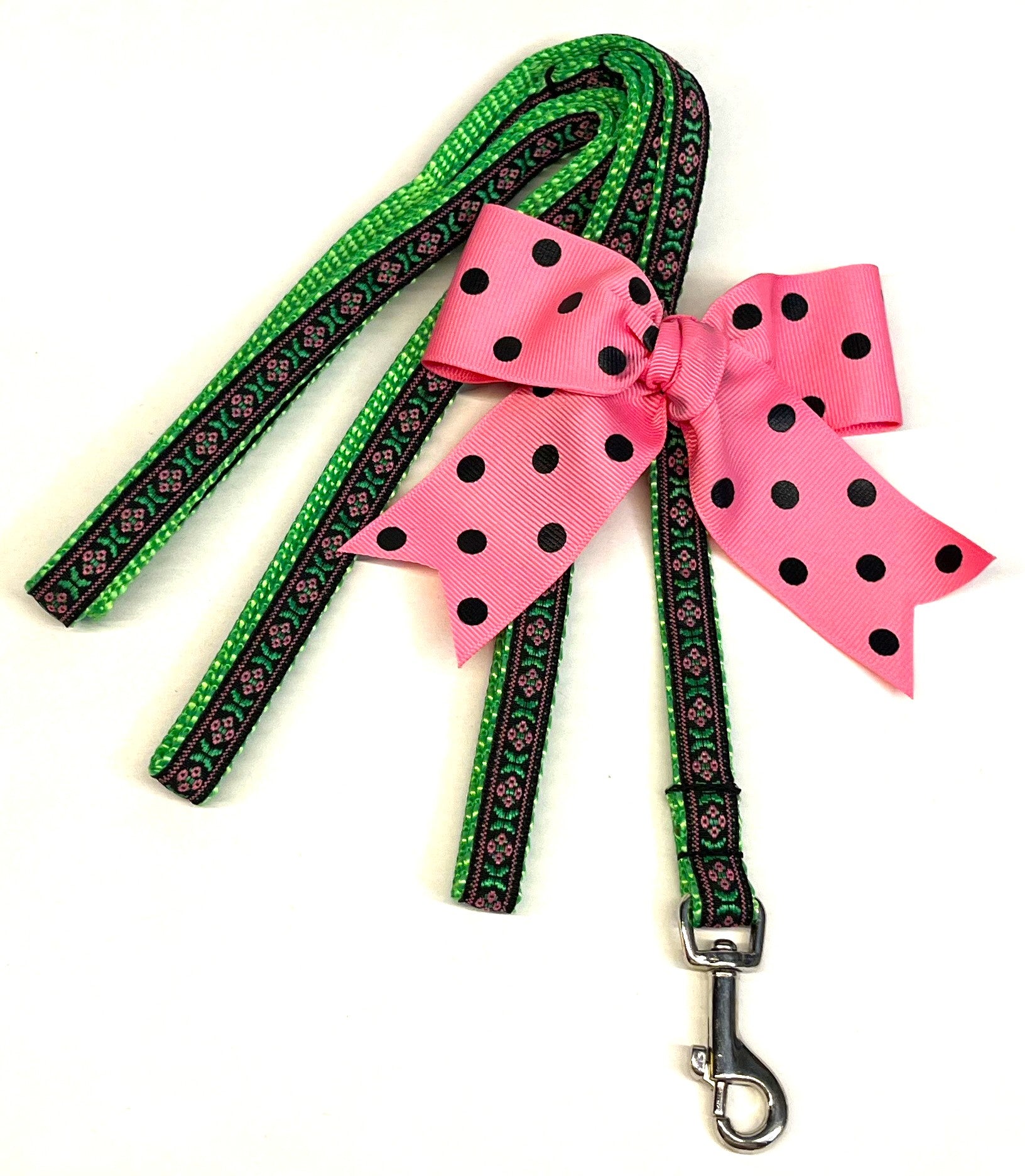 Black with Pink & Green Floral Dog Leash 1/2