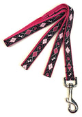 Black with Pink and Light Pink Argyle Design with Bones and Paws Dog Leash 3/4