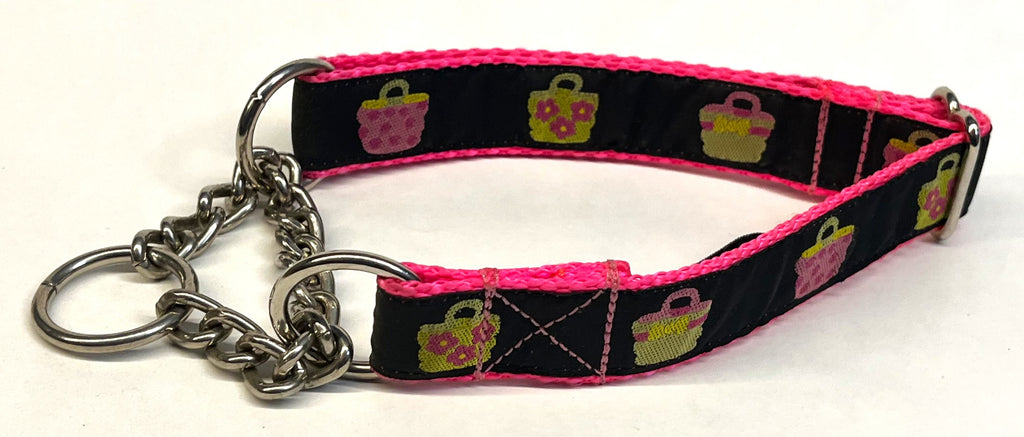 Black with Purses Chain Martingale Collar 1in