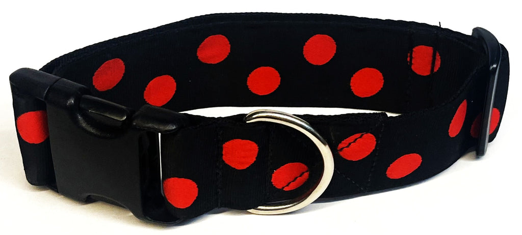 Black with Red Dots Dog Collar 1 1/2 in