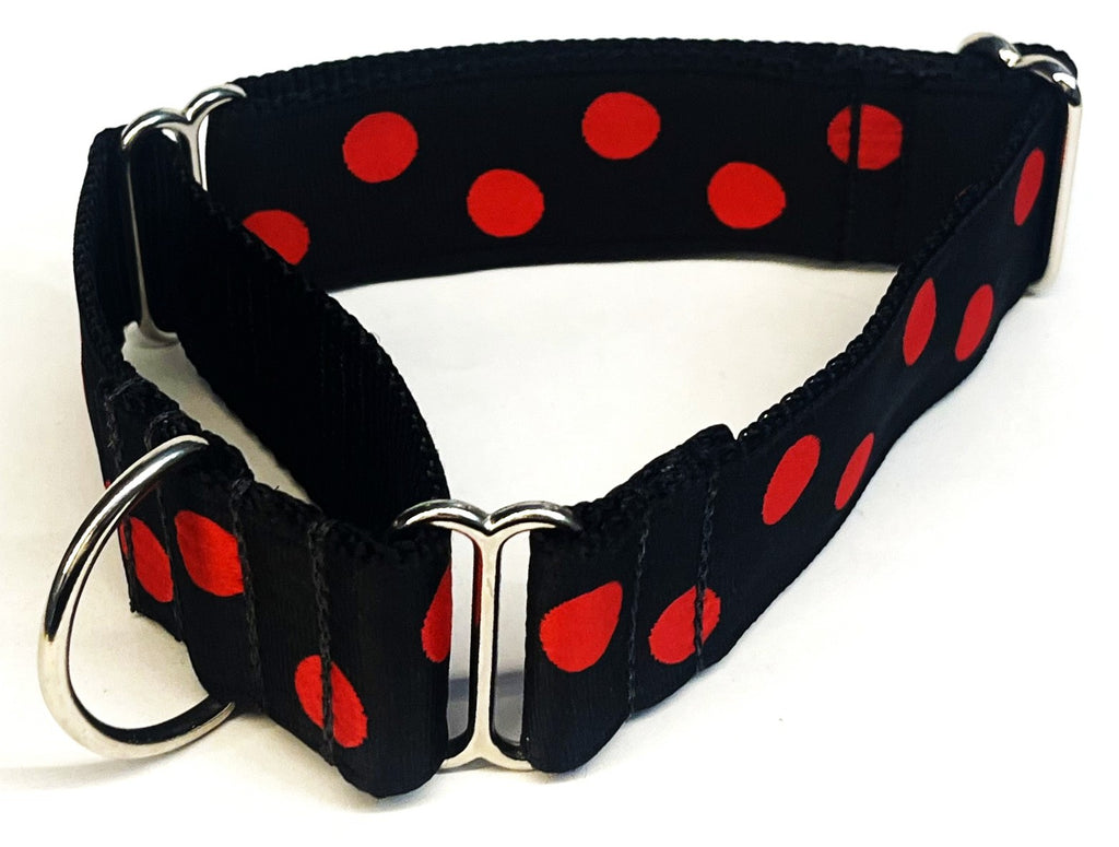 Black with Red Dots Martingale Collar 1 1/2 in