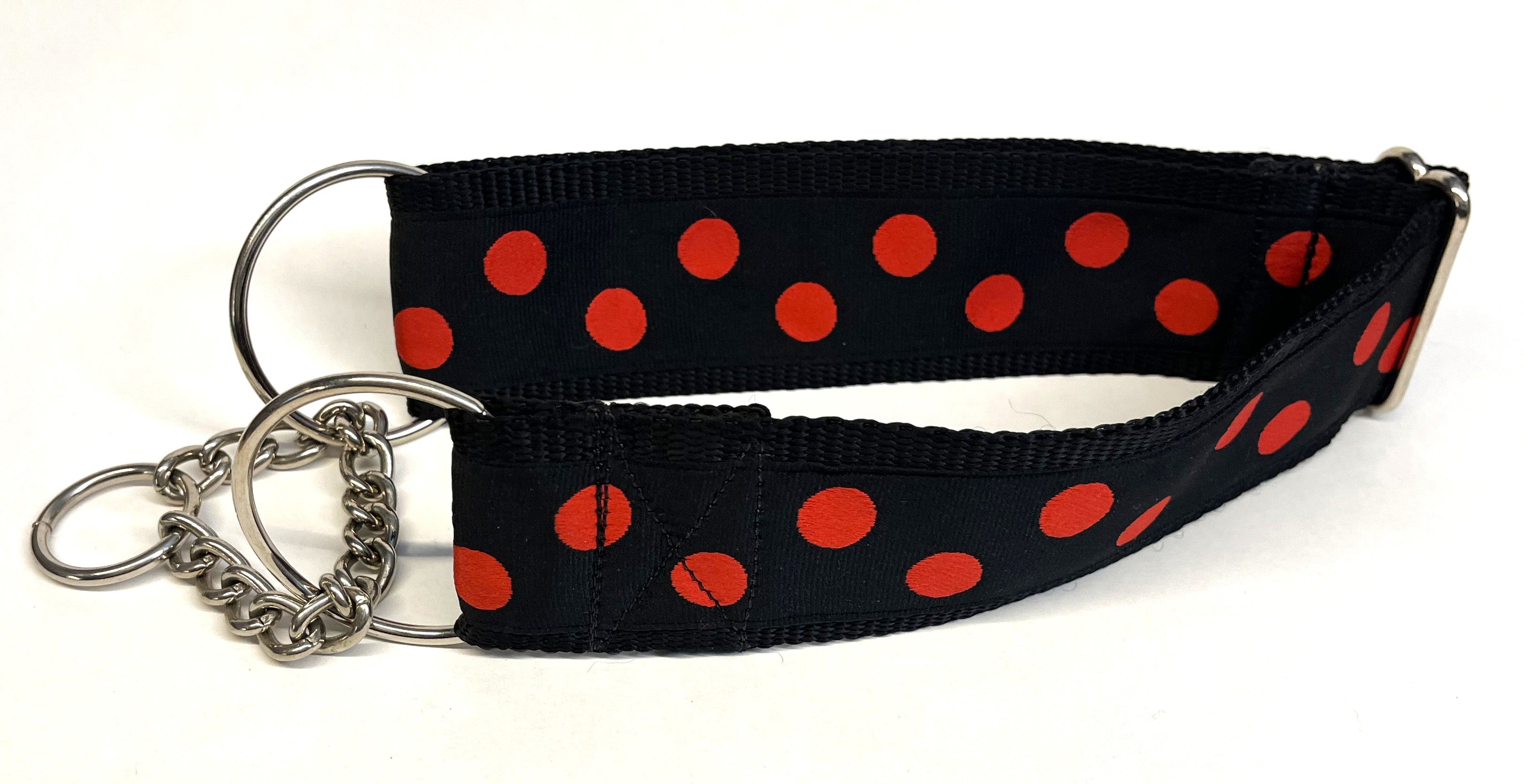 Black with Red Dots Chain Martingale Collar 2in