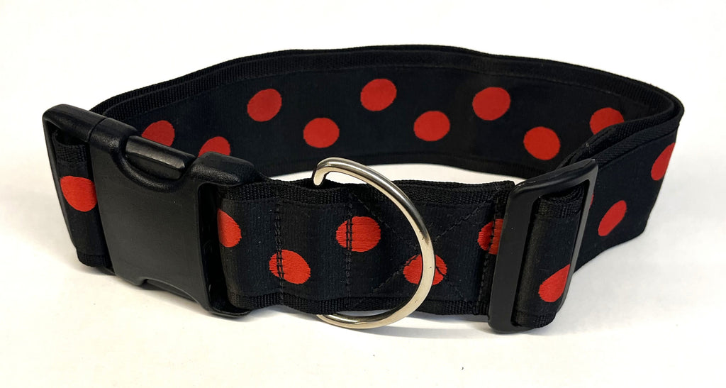 Black with Red Dots Dog Collar 2in