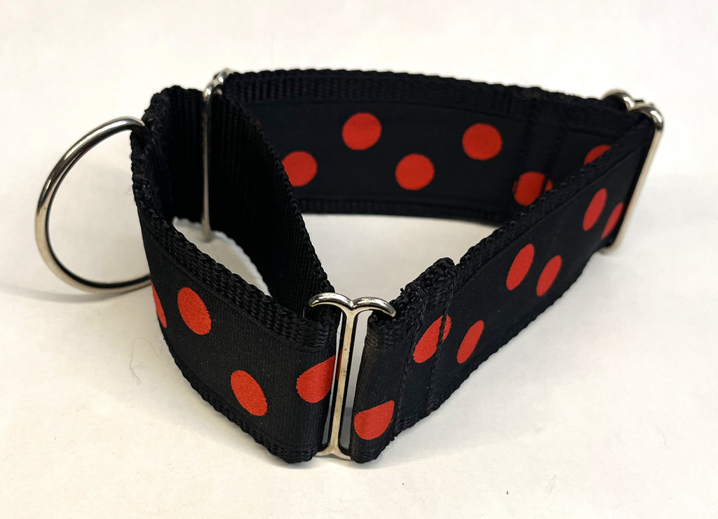 Black with Red Dots Martingale Collar 2in