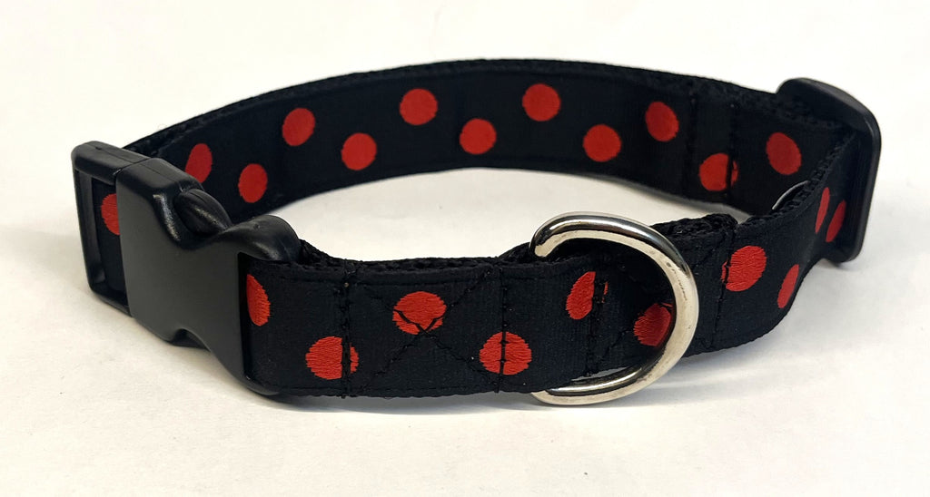 Black with Red Dots Dog Collar 1in