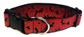 Black with Red Flowers Dog Collar 1 1/2 in