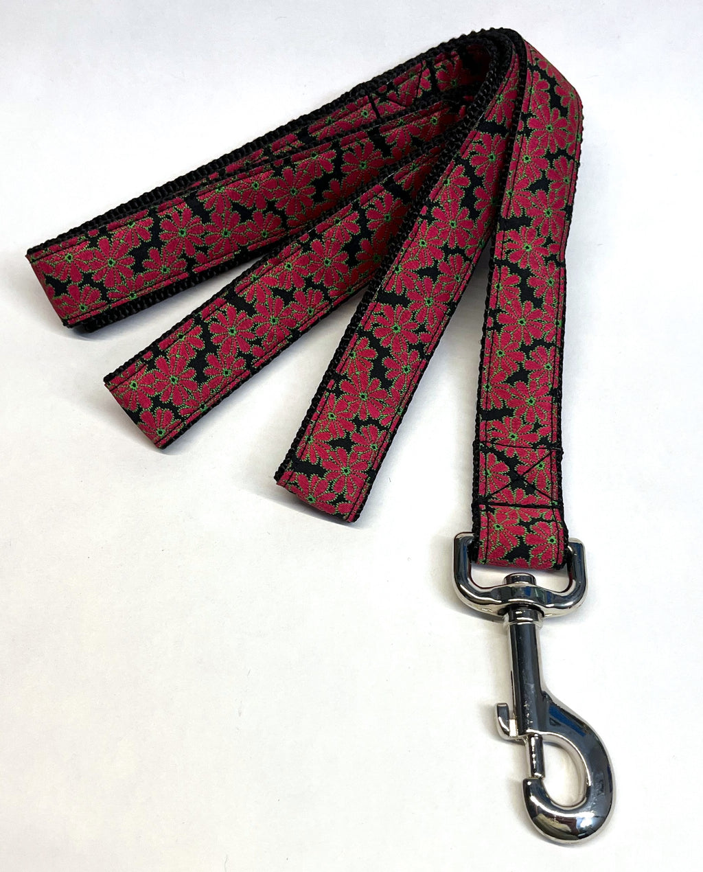 Black with Red Flowers Dog Leash 1in
