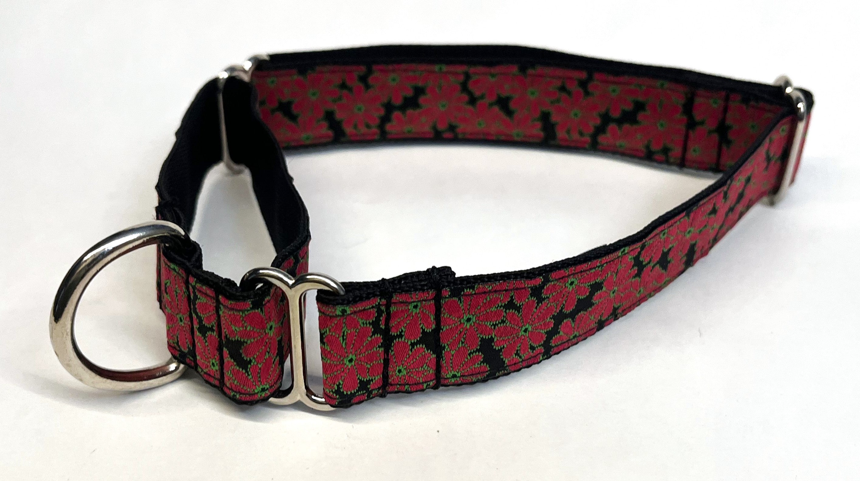 Black with Red Flowers Martingale Collar 1in