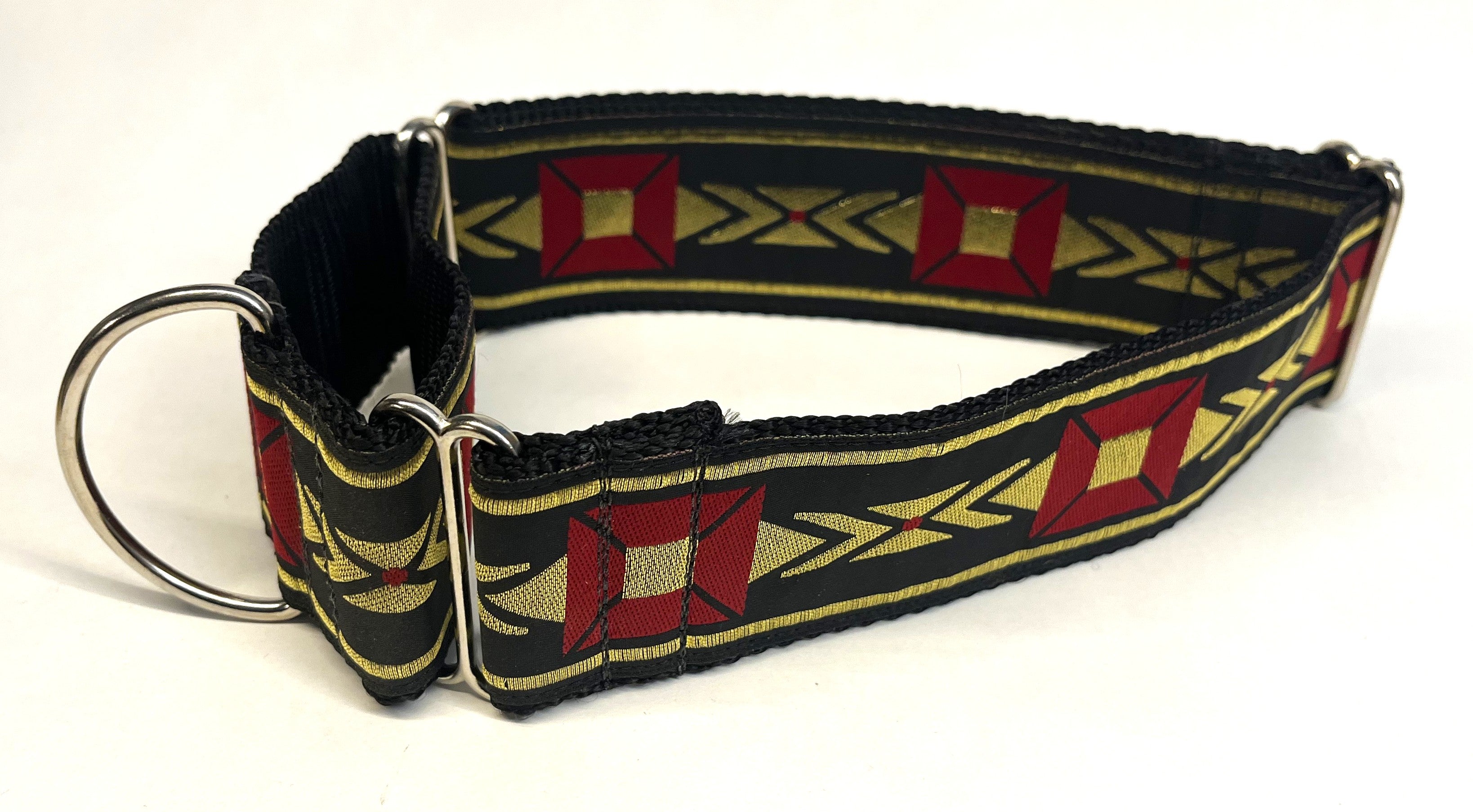 Black with Red Square and Gold Design Martingale Collar 2in