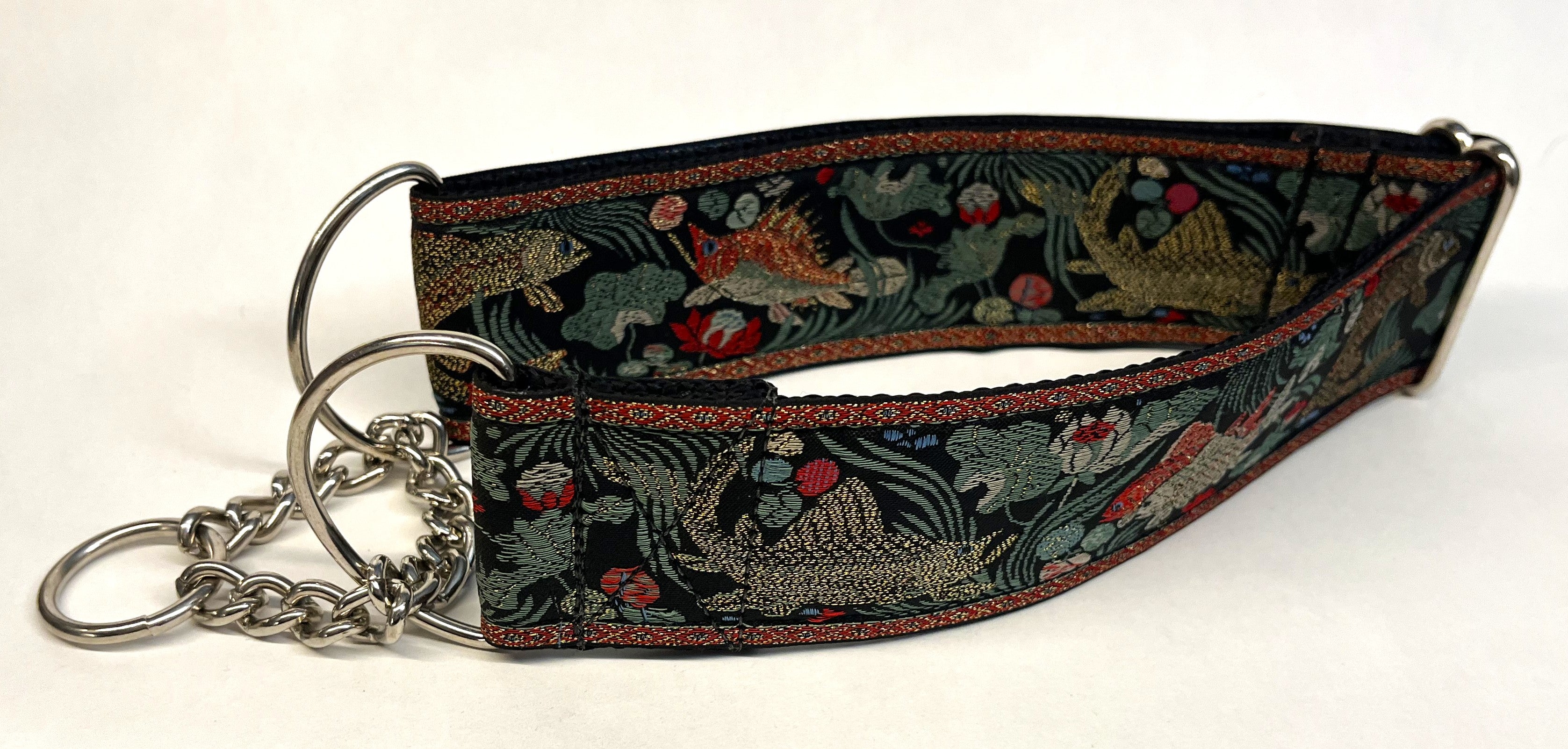 Black with Red, Gold, and Green Koi Fish Chain Martingale Collar 2in