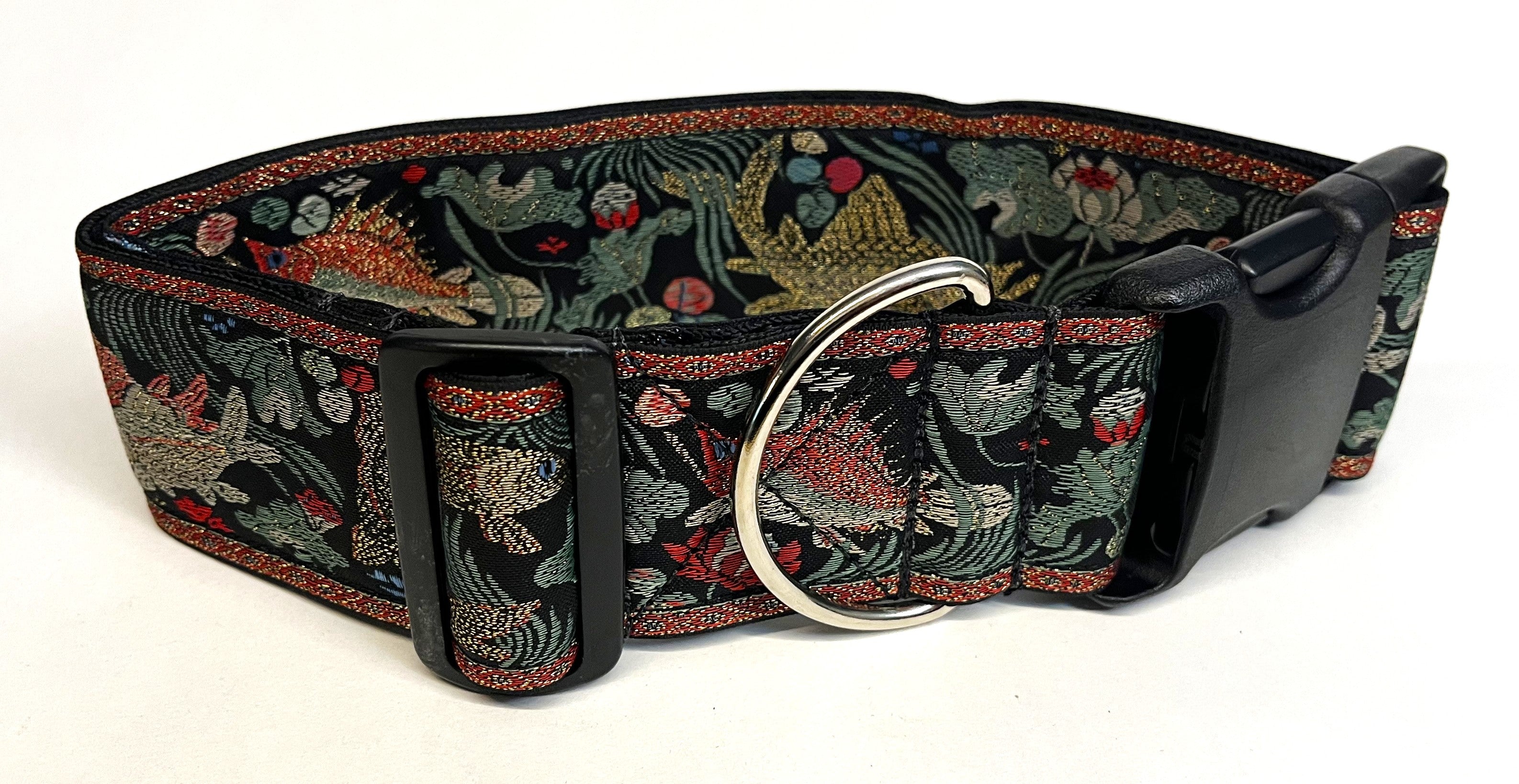 Black with Red, Gold, and Green Koi Fish Dog Collar 2in