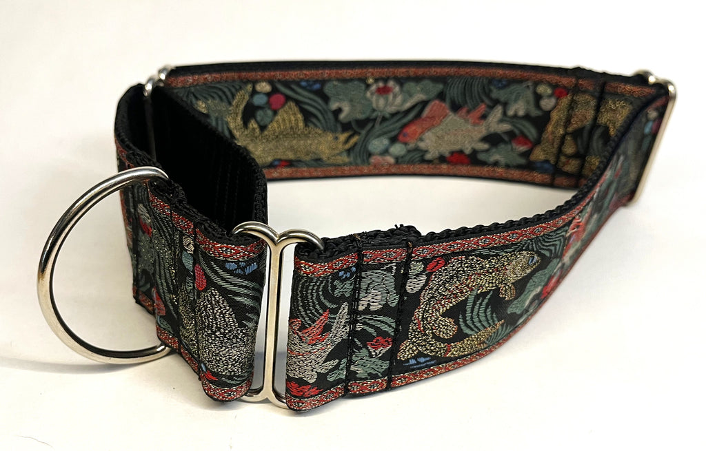 Black with Red, Gold, and Green Koi Fish Martingale Collar 2in