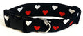 Black with Red and White Hearts Dog Collar 1 1/2 in