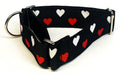 Black with Red and White Hearts Martingale Collar 1 1/2 in
