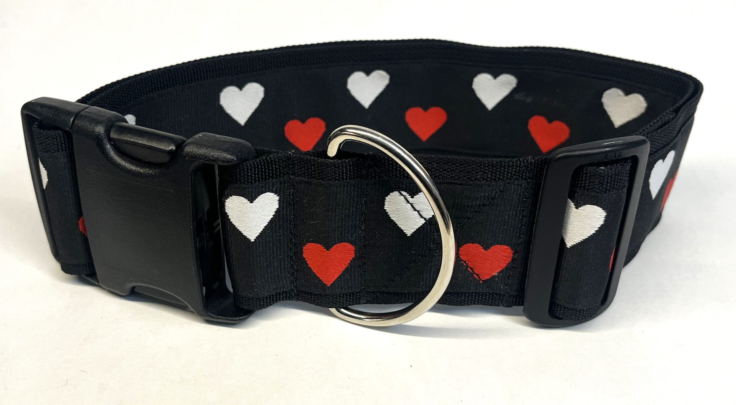 Black with Red and White Hearts Dog Collar 2in