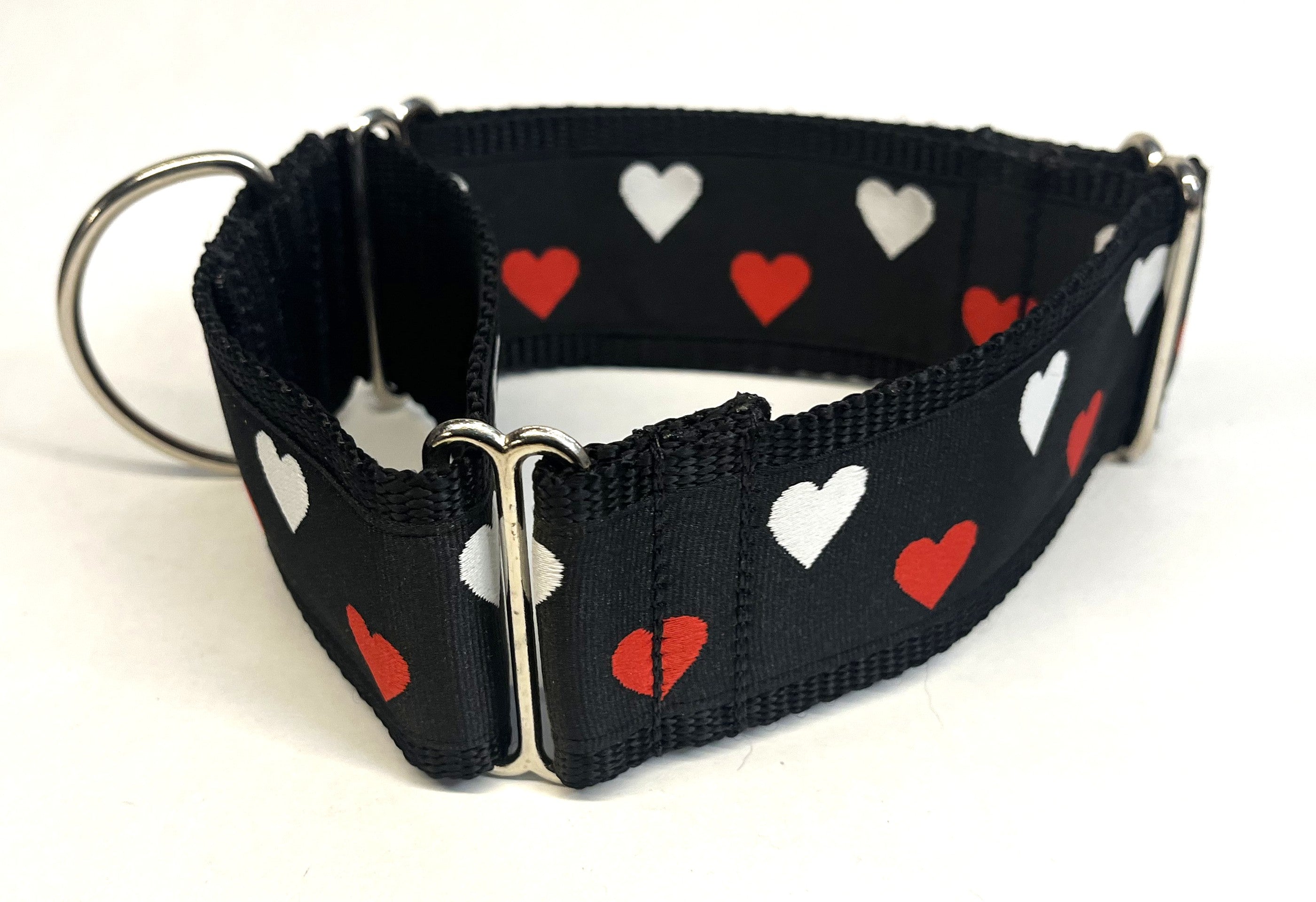 Black with Red and White Hearts Martingale Collar 2in