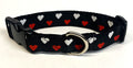Black with Red and White Hearts Dog Collar 1in