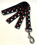 Black with Red and White Hearts Dog Leash 1in