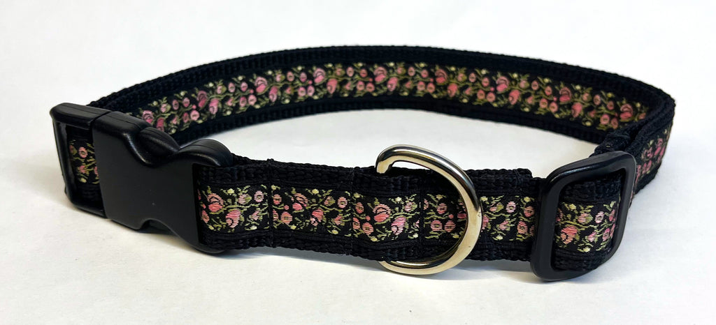 Black with Roses Dog Collar 1in
