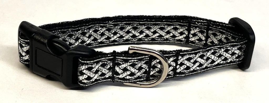 Black with Silver Celtic Weave Dog Collar 1/2