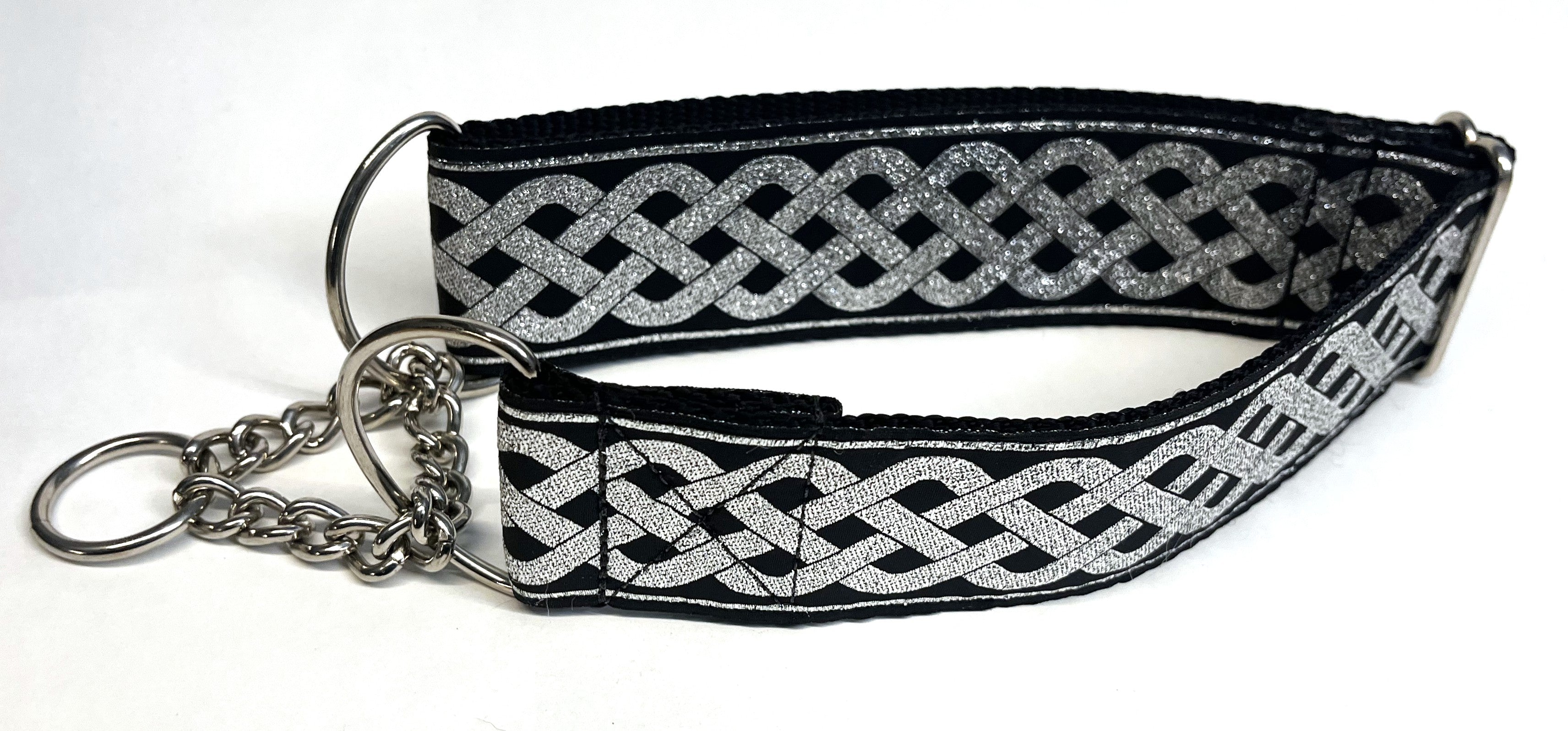 Black with Silver Celtic Weave Chain Martingale Collar 2in