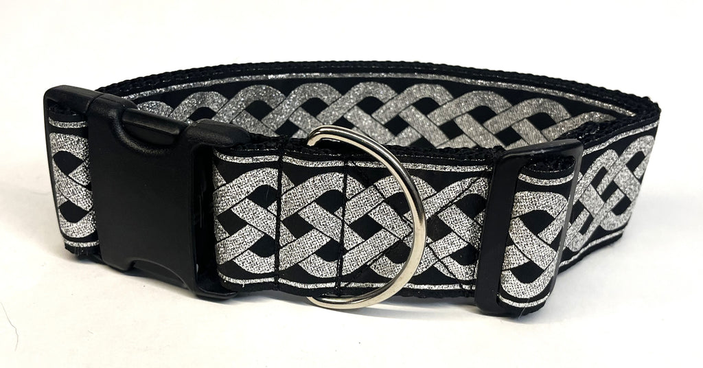 Black with Silver Celtic Weave Dog Collar 2in