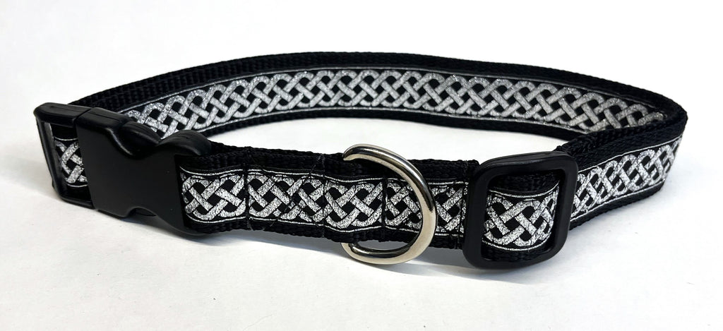 Black with Silver Celtic Weave Dog Collar 1in
