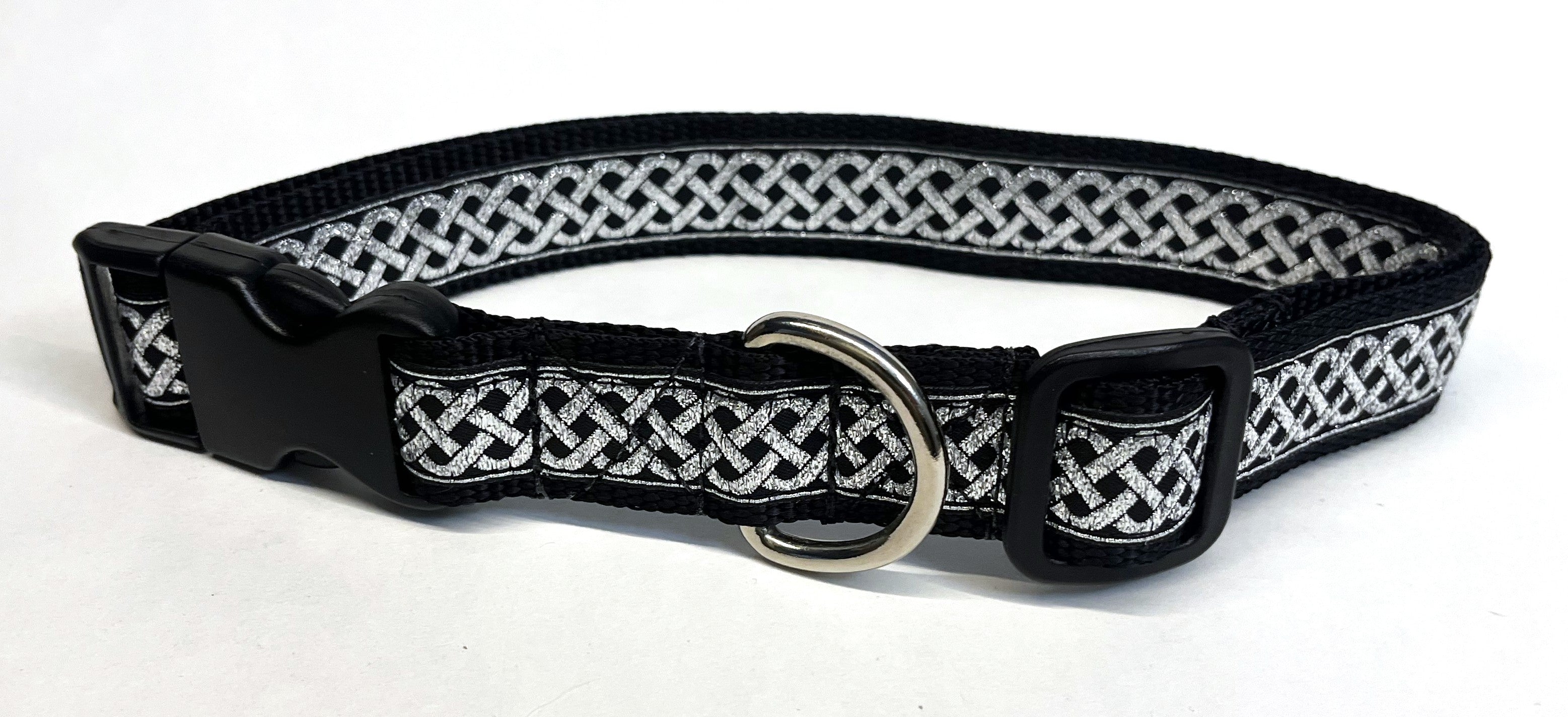 Black with Silver Celtic Weave Dog Collar 1in
