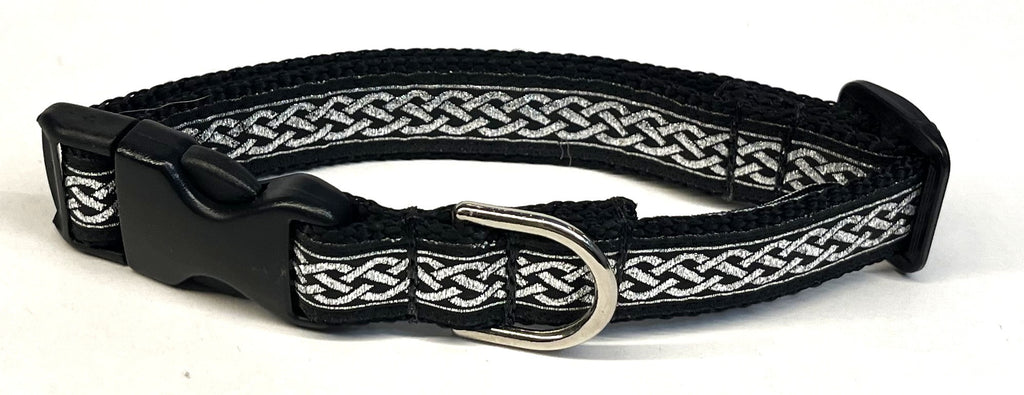 Black with Silver Celtic Weave Dog Collar 3/4