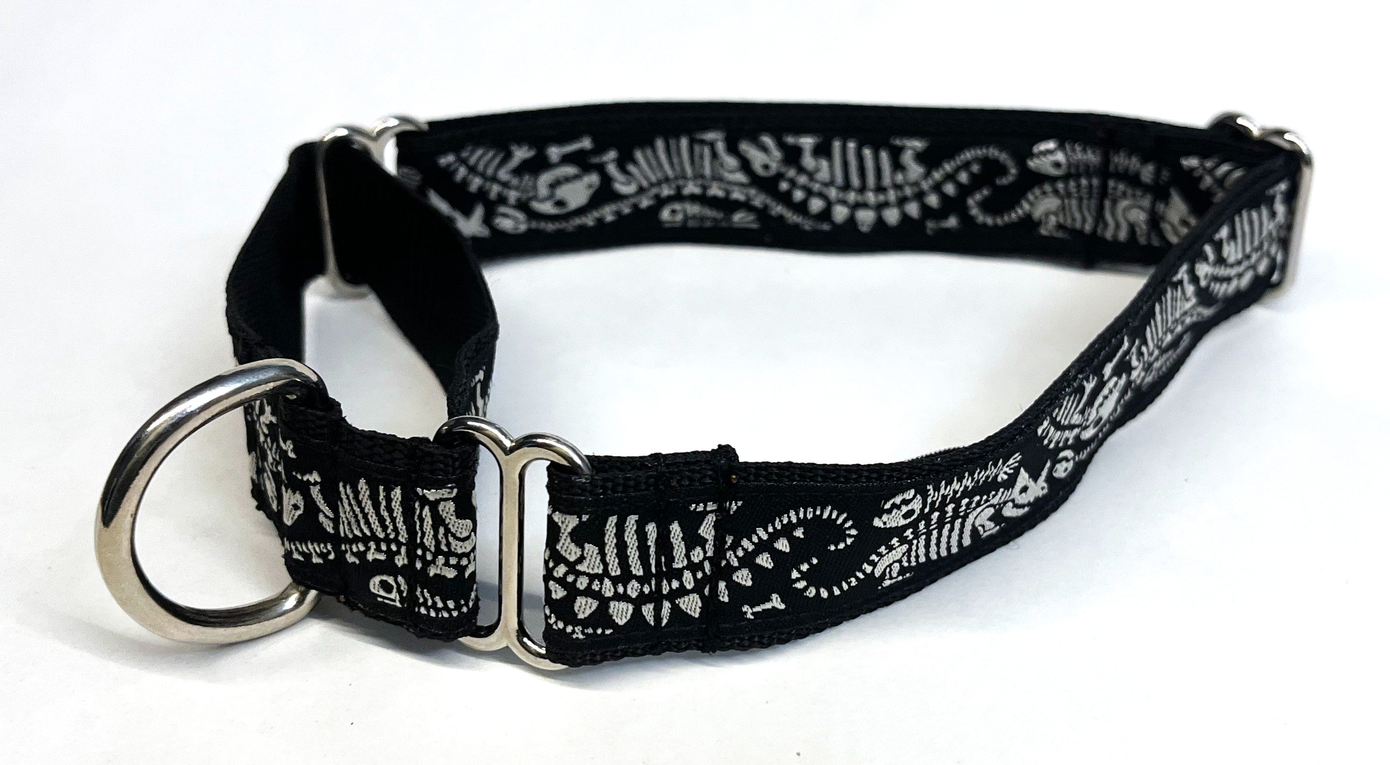 Black with Silver Dinosaur Bones Martingale Collar 1in