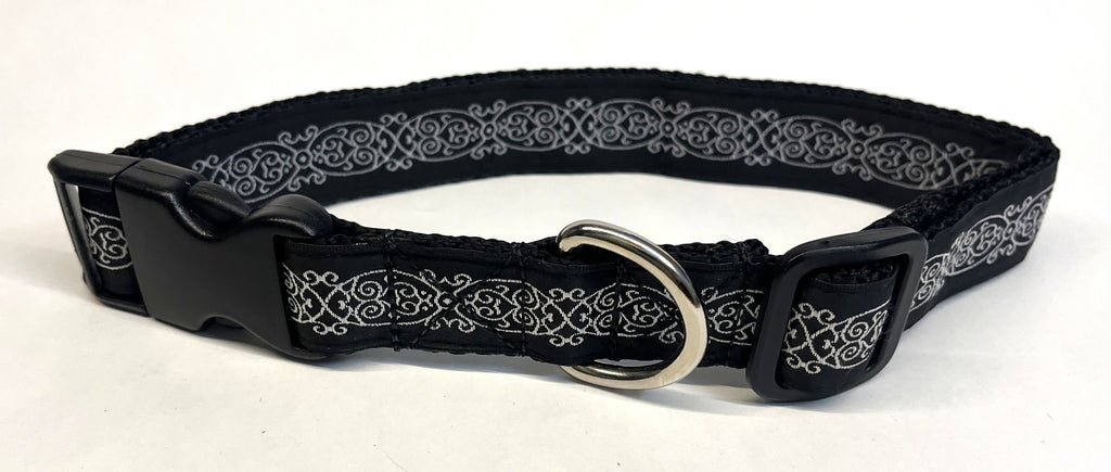 Black with Silver Oval Design Dog Collar 1in